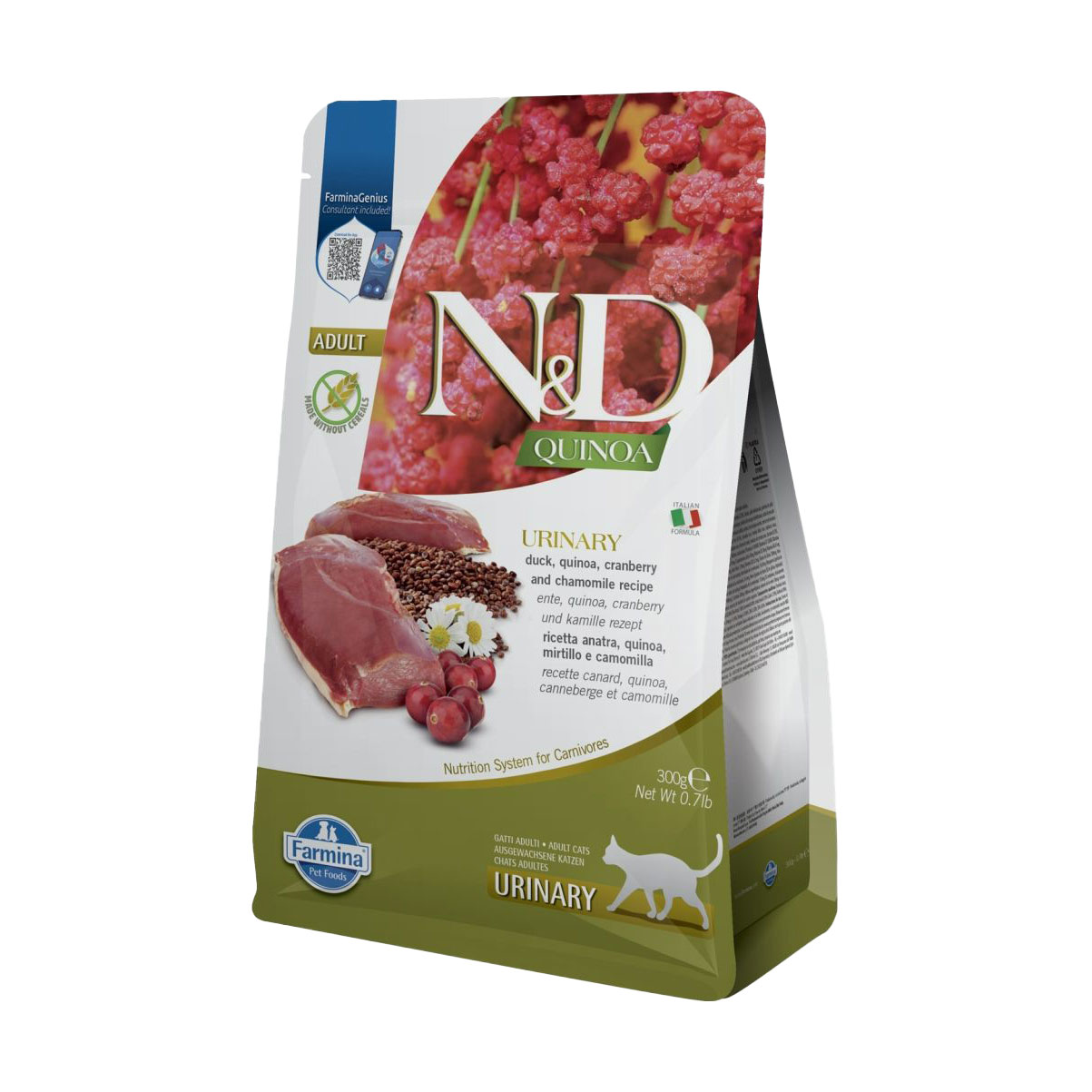 Беззерновий сухий корм для дорослих котів Farmina N&amp;D Quinoa Urinary Adult для профілактики сечокам'яної хвороби, 300 г